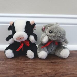 4" Vintage Shilla International Plush Cow and Hippo Set Stuffed Animals 2pc